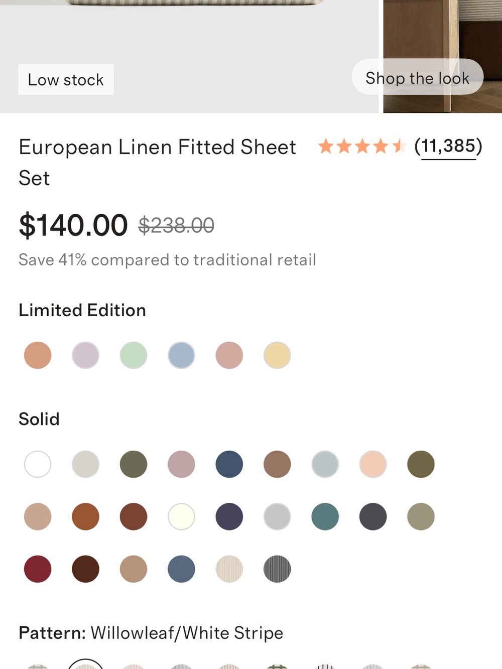 NWOT European Linen Willowleaf Striped Cal King Fitted Sheet Set - Retail $140 - Picture 5 of 5